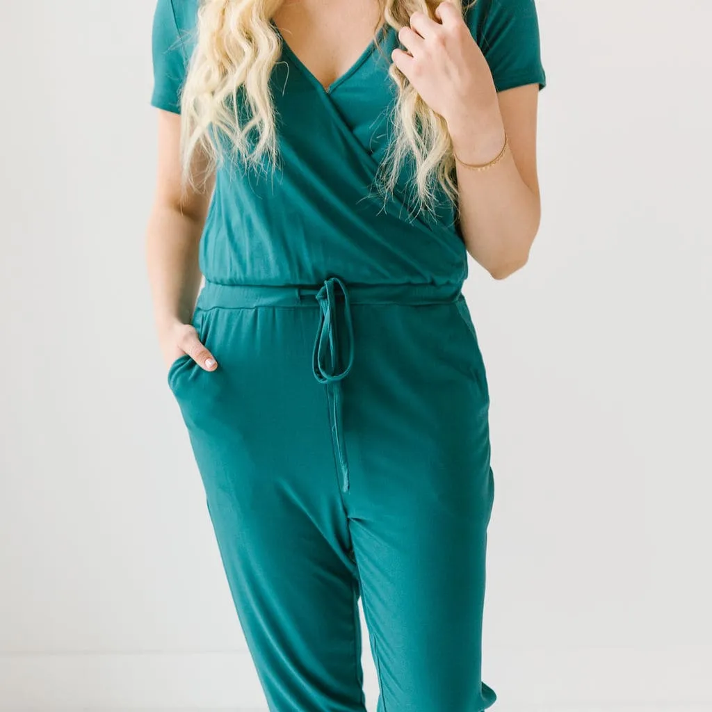 Deep Teal Women's Short Sleeve Romper