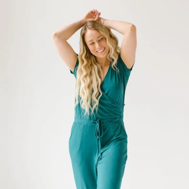 Deep Teal Women's Short Sleeve Romper