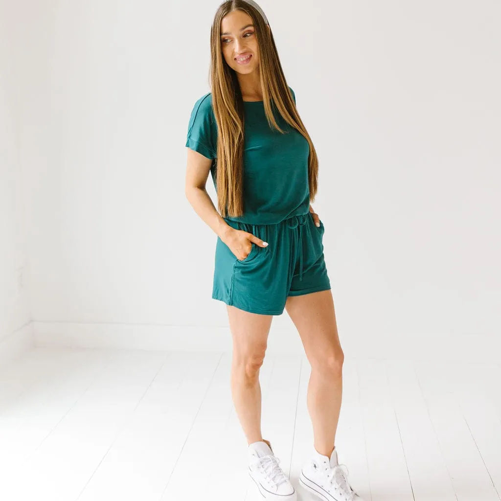 Deep Teal Women's Short Sleeve Shortie Romper