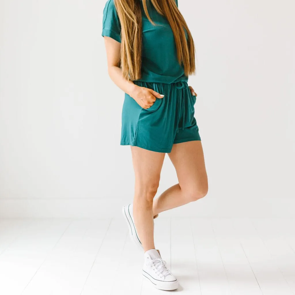 Deep Teal Women's Short Sleeve Shortie Romper