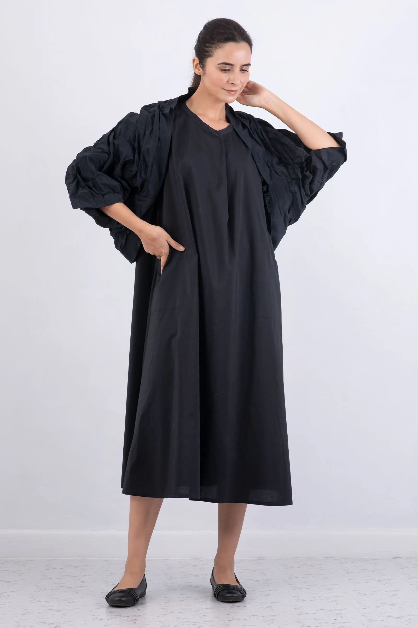 DYED COTTON SILK HEAVY VOILE WAVY WAVY TUCK SHRUG