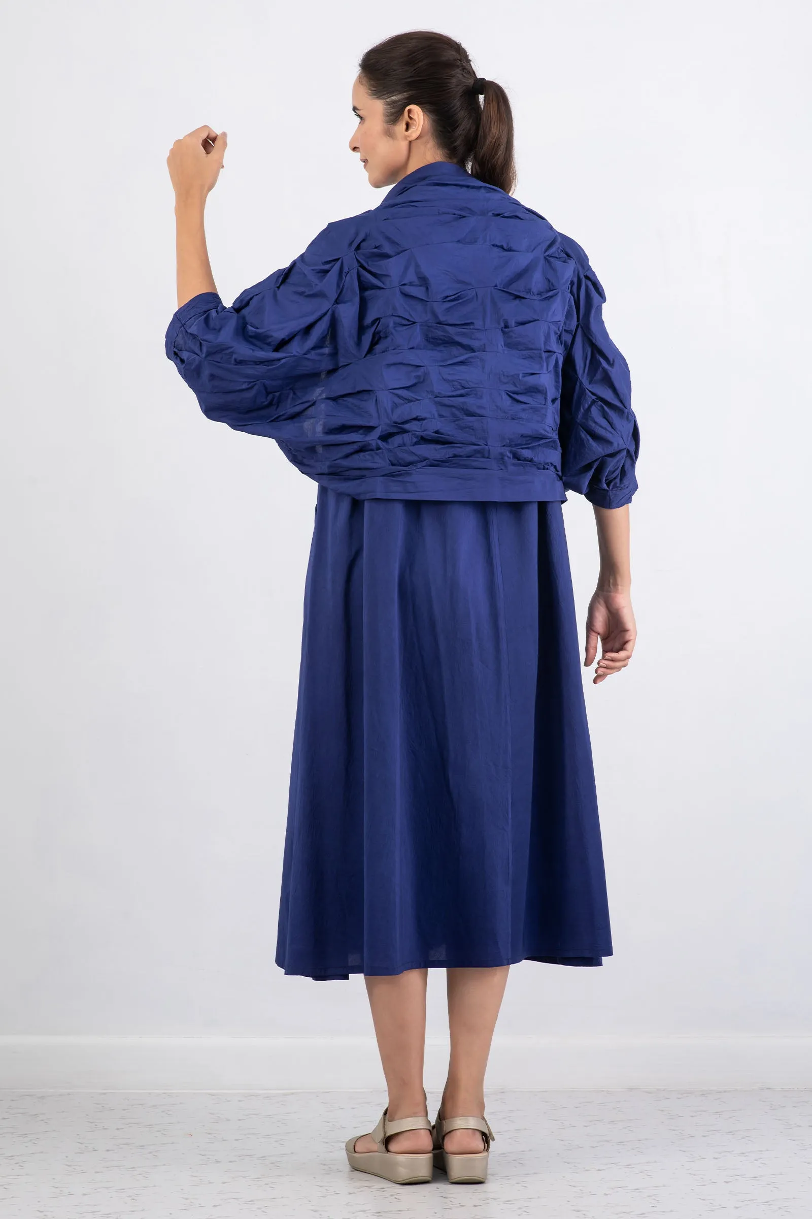 DYED COTTON SILK VOILE WAVY WAVY TUCK SHRUG