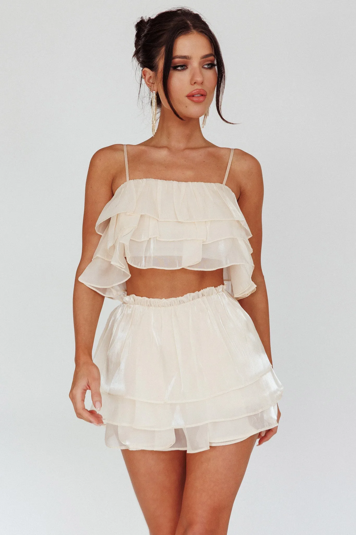 Easy To Love Layered Ruffle Crop Top Cream