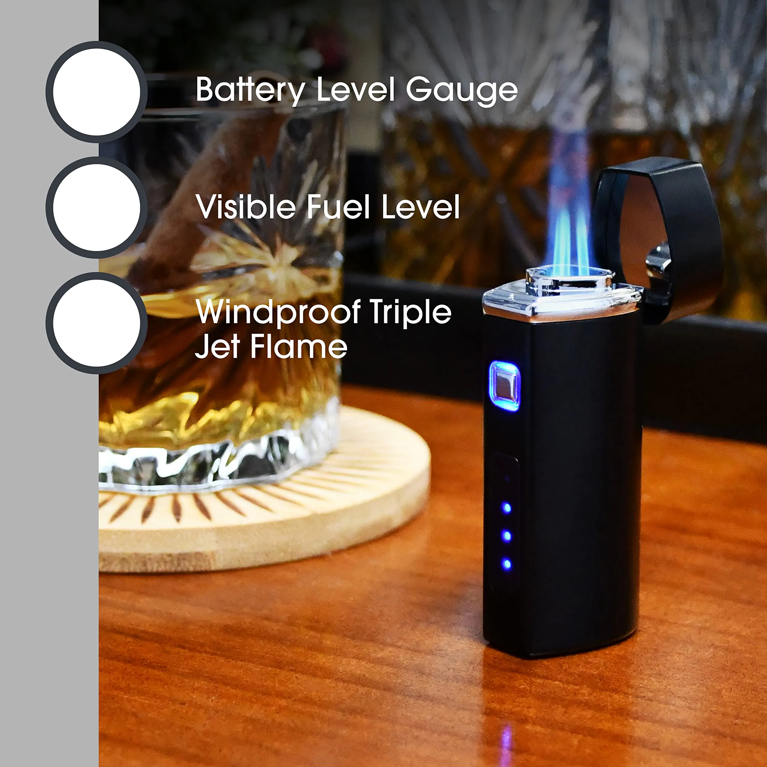 Electric Torch Lighter - Triple Jet Flame, Refillable Butane, Triple Torch