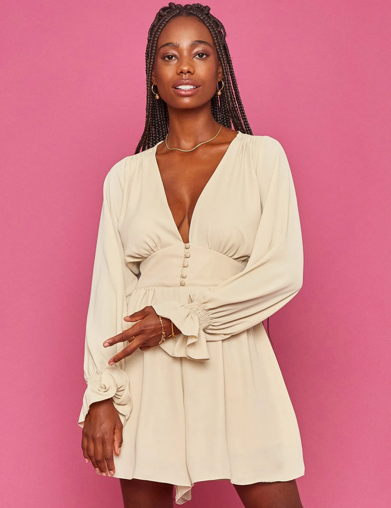 Elegant Deep V Plunge Plunge Bell Sleeve High Waist Loose Wide Legs Romper