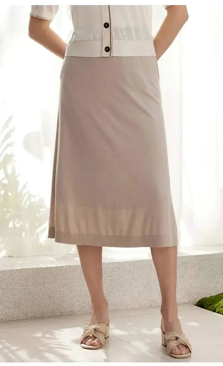 Elegant Merino Wool and Silk A-Line Skirt