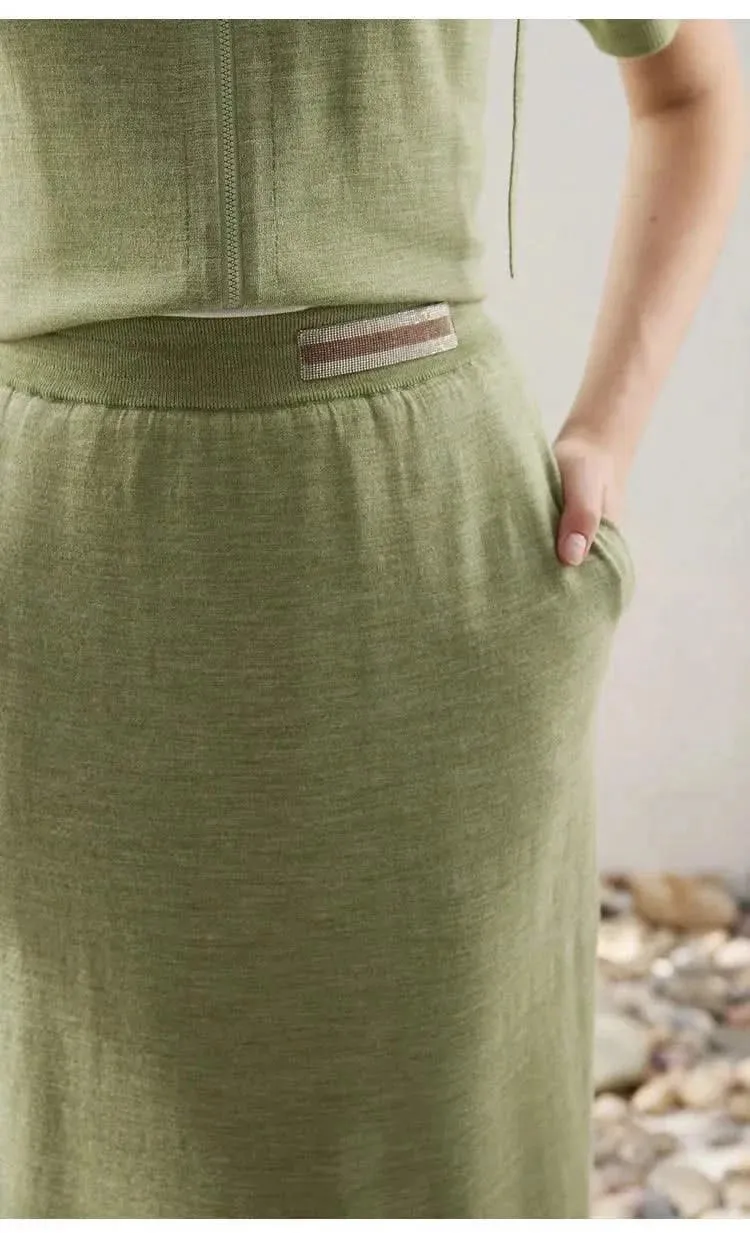 Elegant Merino Wool and Silk A-Line Skirt