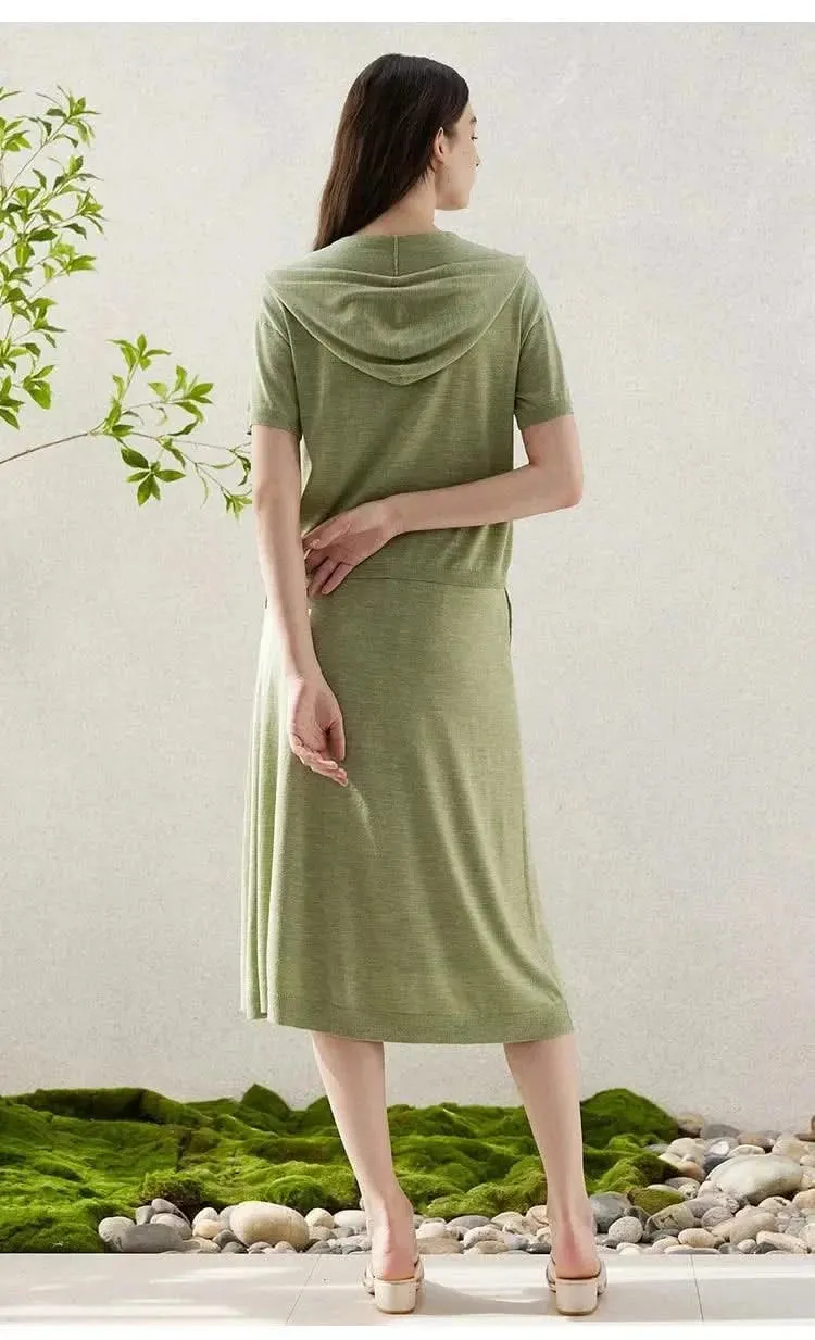 Elegant Merino Wool and Silk A-Line Skirt