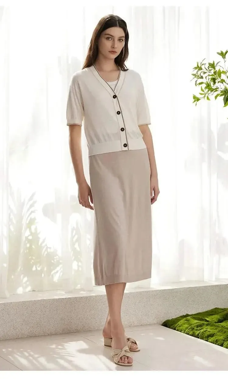 Elegant Merino Wool and Silk A-Line Skirt