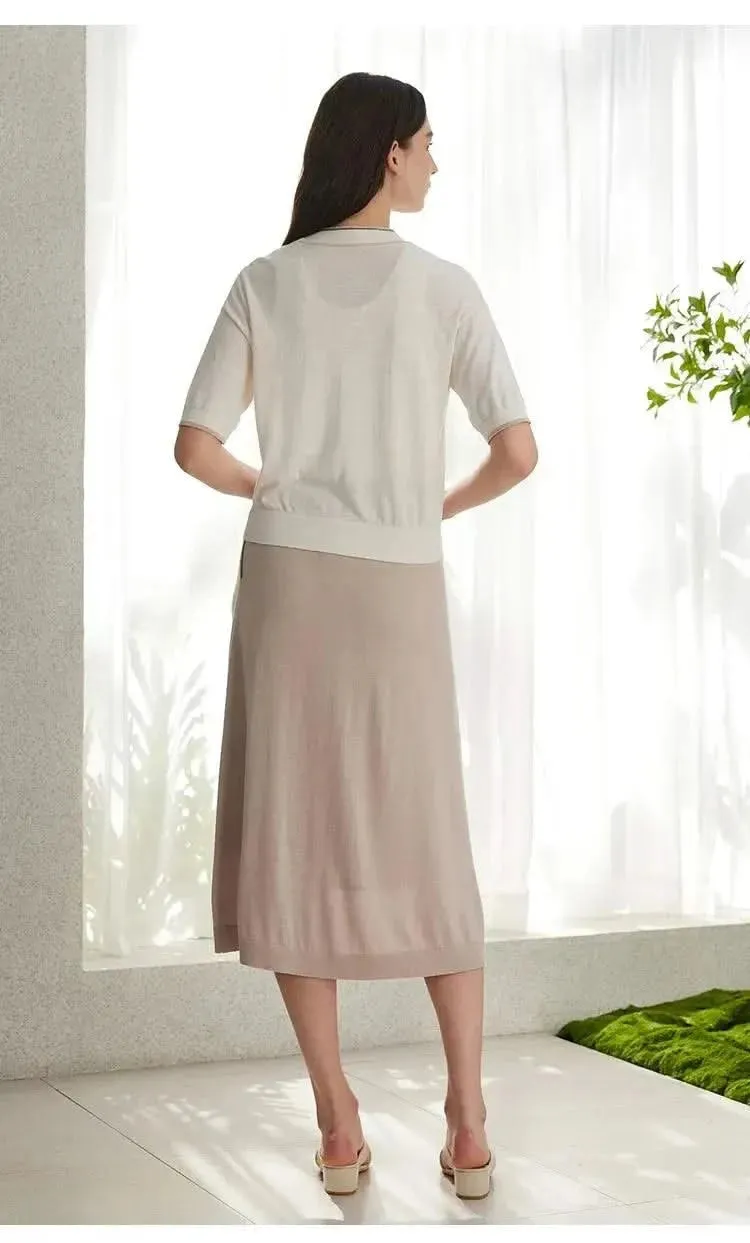 Elegant Merino Wool and Silk A-Line Skirt