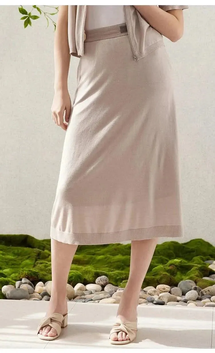 Elegant Merino Wool and Silk A-Line Skirt