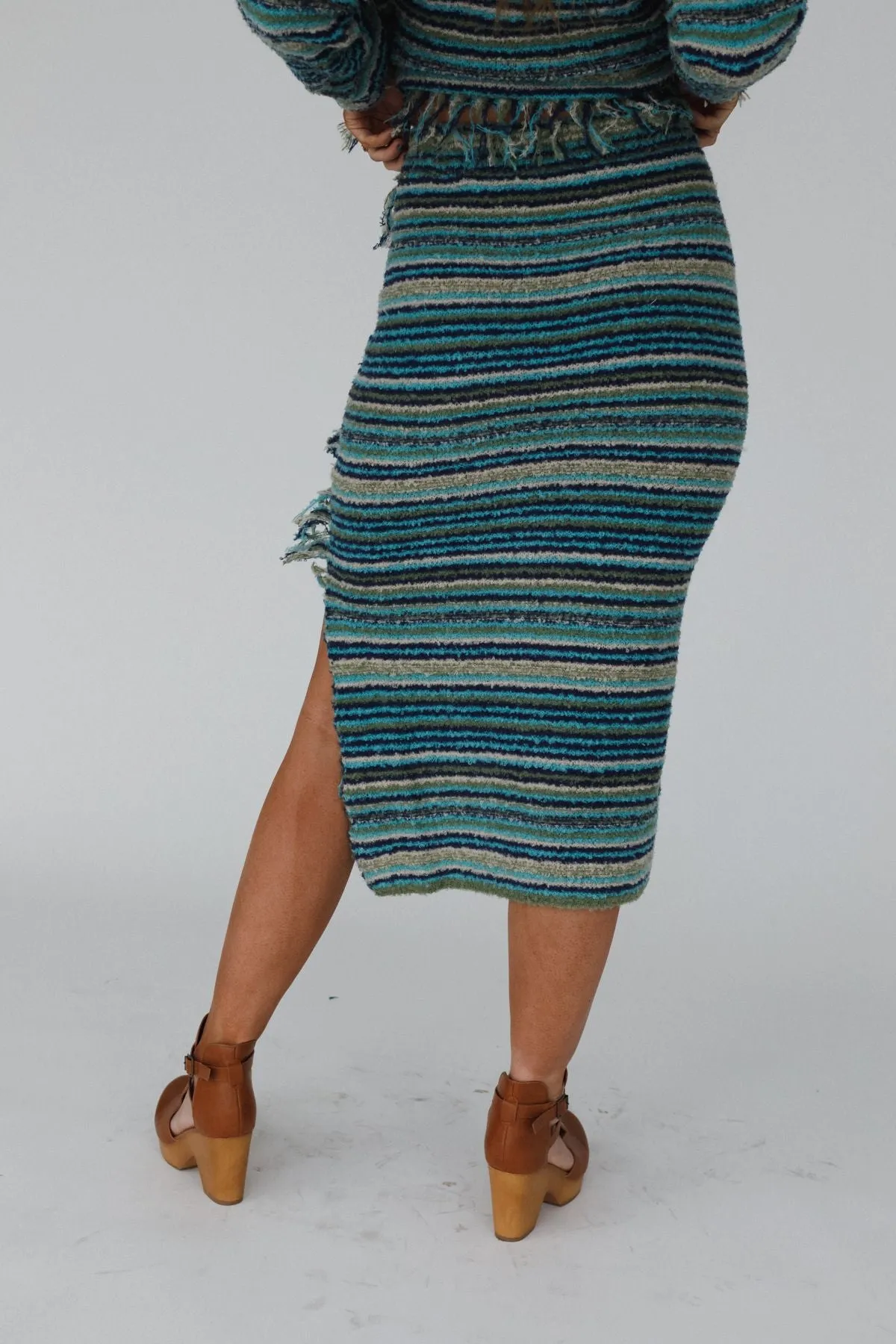 Ellis Fringe Midi Skirt - Teal