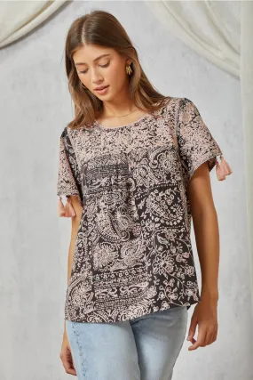 Embroidered Paisley Babydoll Top