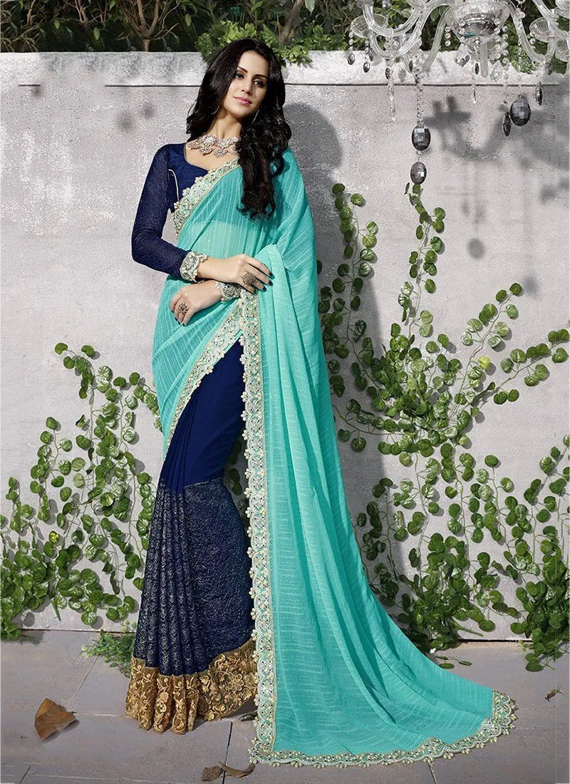 Embroidered Sarees  - navy