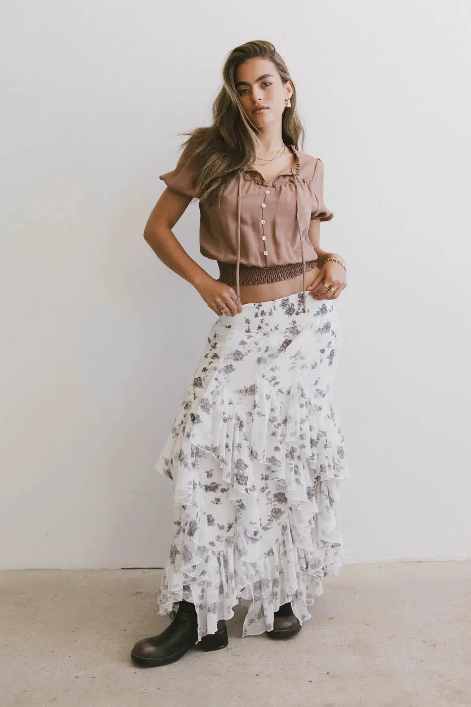 Emerson Ruffled Maxi Skirt in White