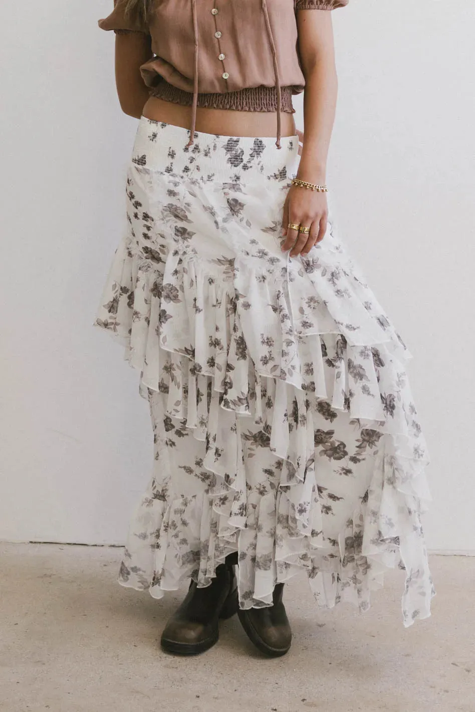 Emerson Ruffled Maxi Skirt in White