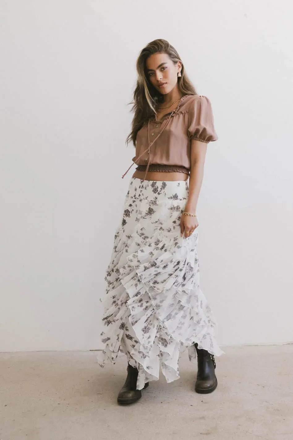 Emerson Ruffled Maxi Skirt in White