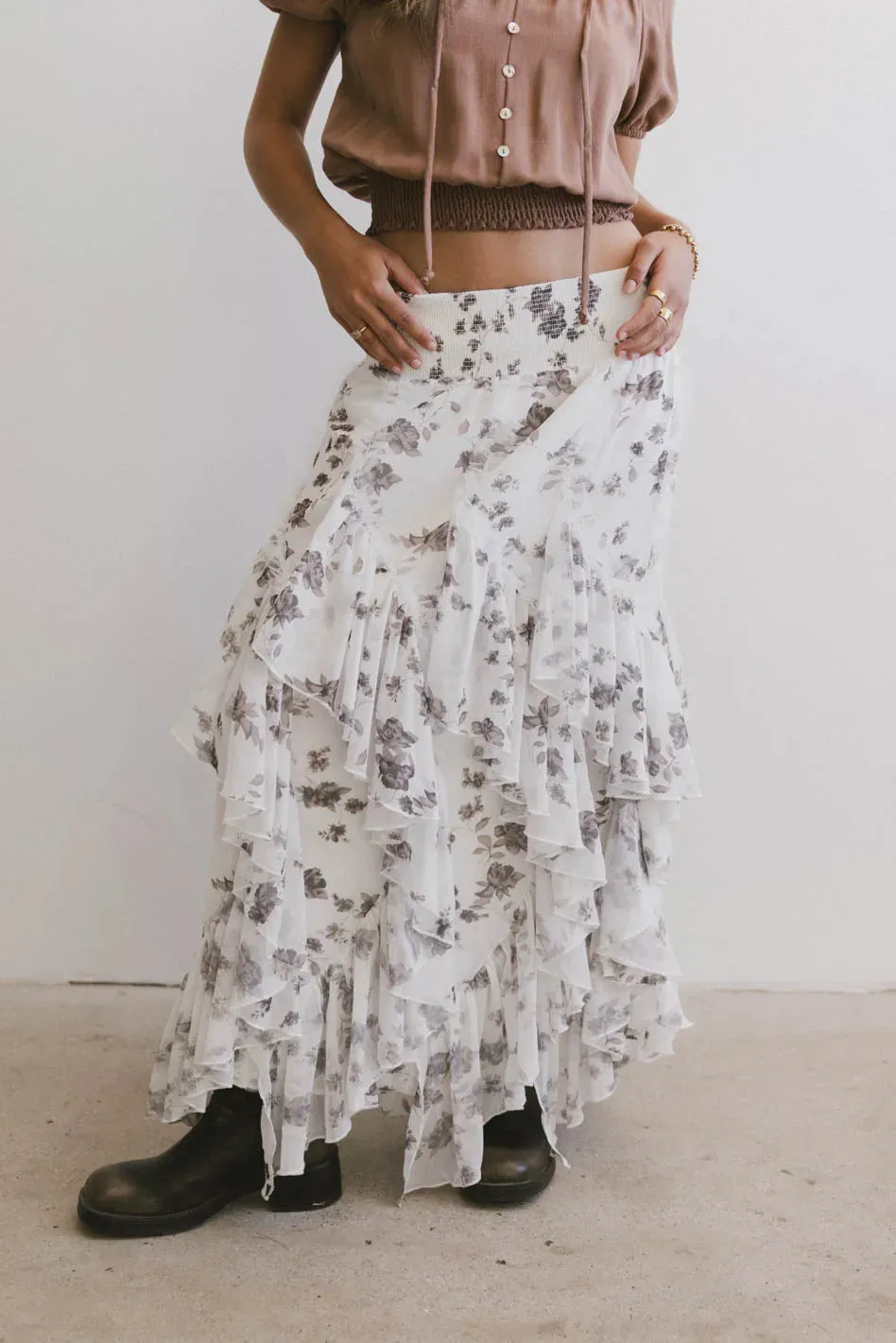 Emerson Ruffled Maxi Skirt in White