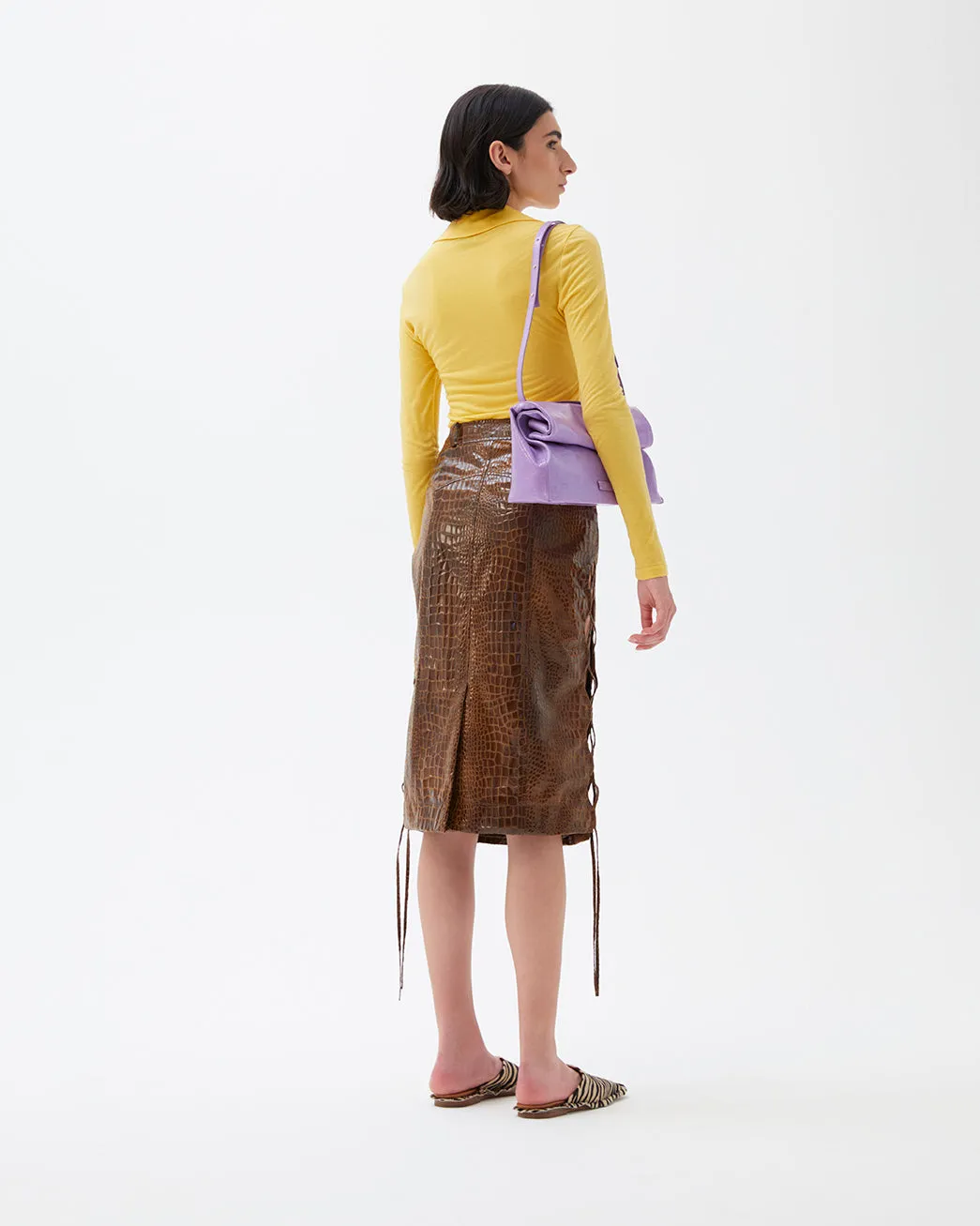 Erin Skirt Faux Leather Croc Brown