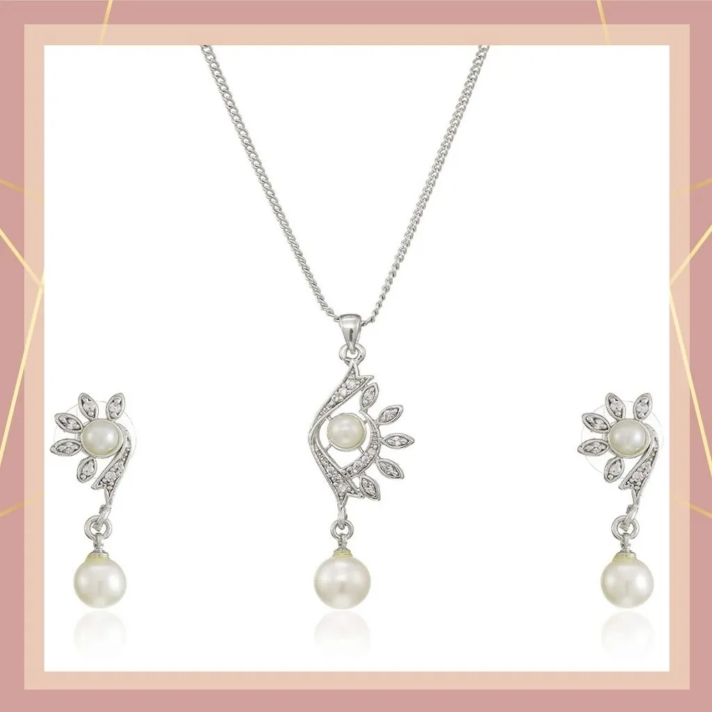 Estele - Rhodium Plated Trendy and Fancy Pendant Set