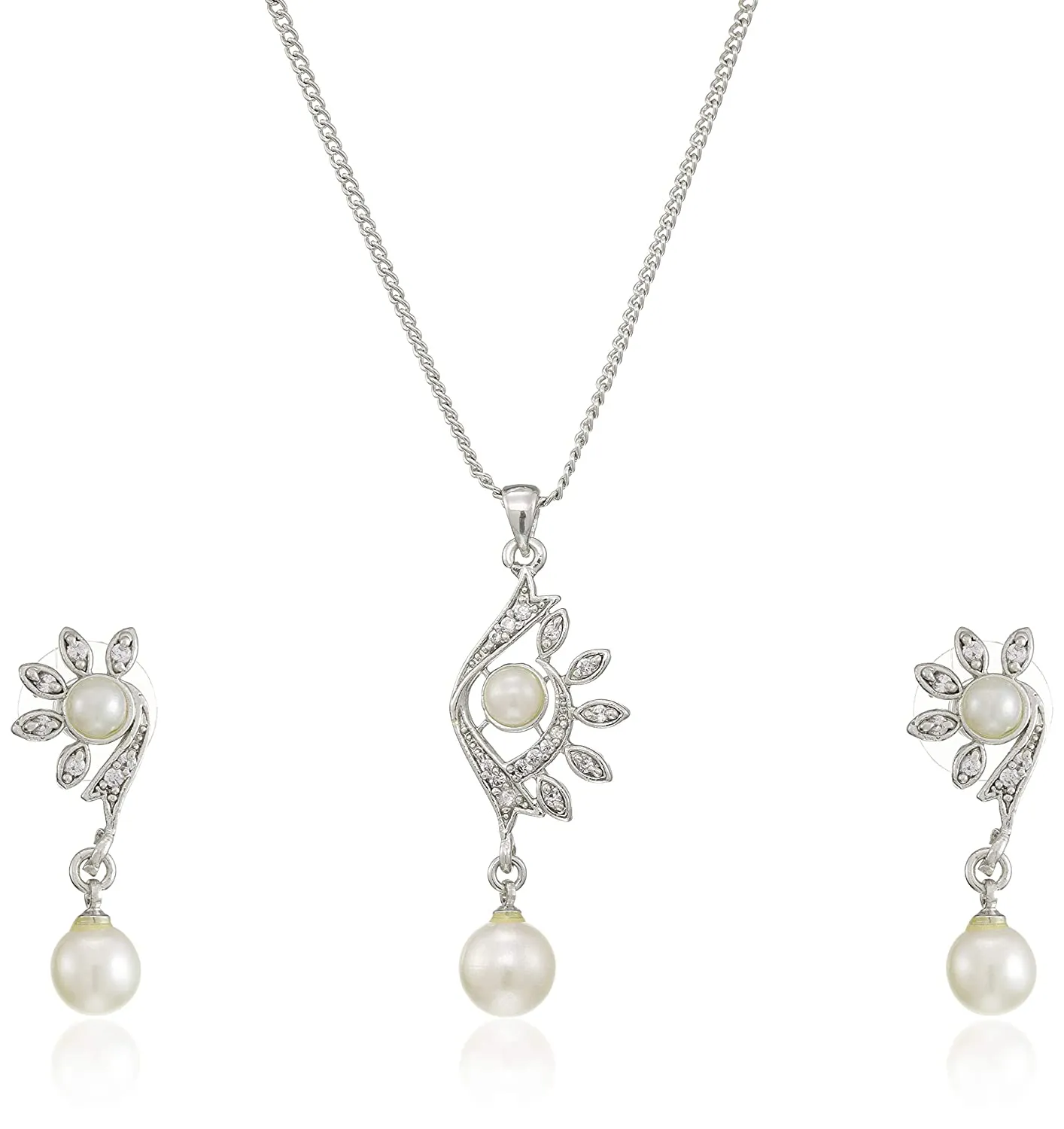 Estele - Rhodium Plated Trendy and Fancy Pendant Set