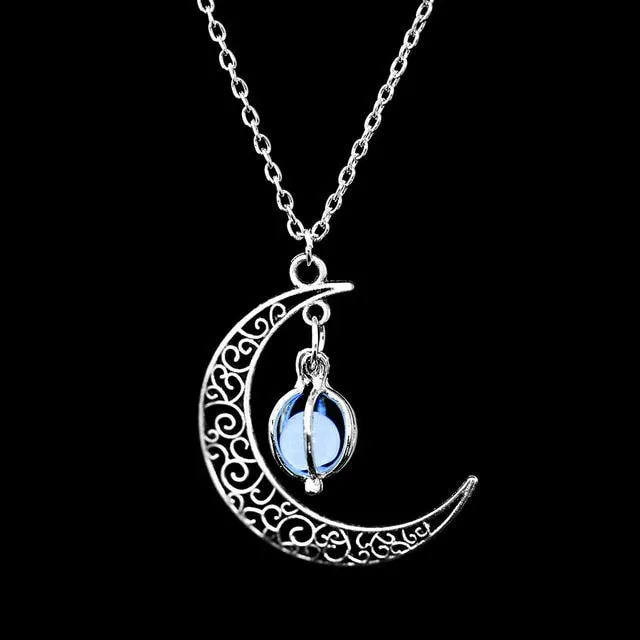 FAMSHIN Fashion Silver Color Charm Luminous Pendant Necklace Women Moon Glowing Stone Necklace Christmas Necklaces Jewelry Gifts