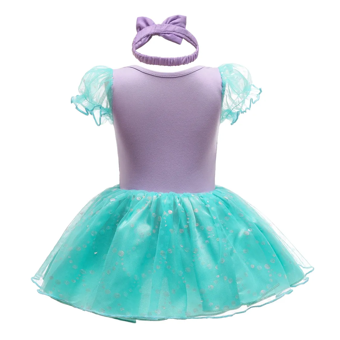 FC297 - Baby Girl Princess Mermaid Romper Costumes Onesie Dress Bodysuit with Headband