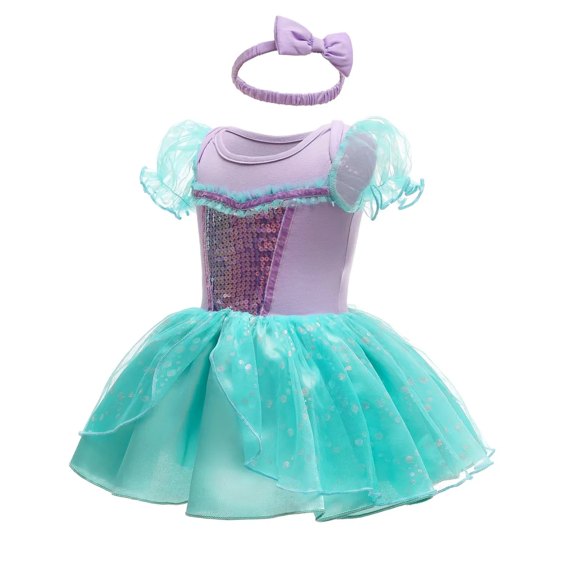 FC297 - Baby Girl Princess Mermaid Romper Costumes Onesie Dress Bodysuit with Headband