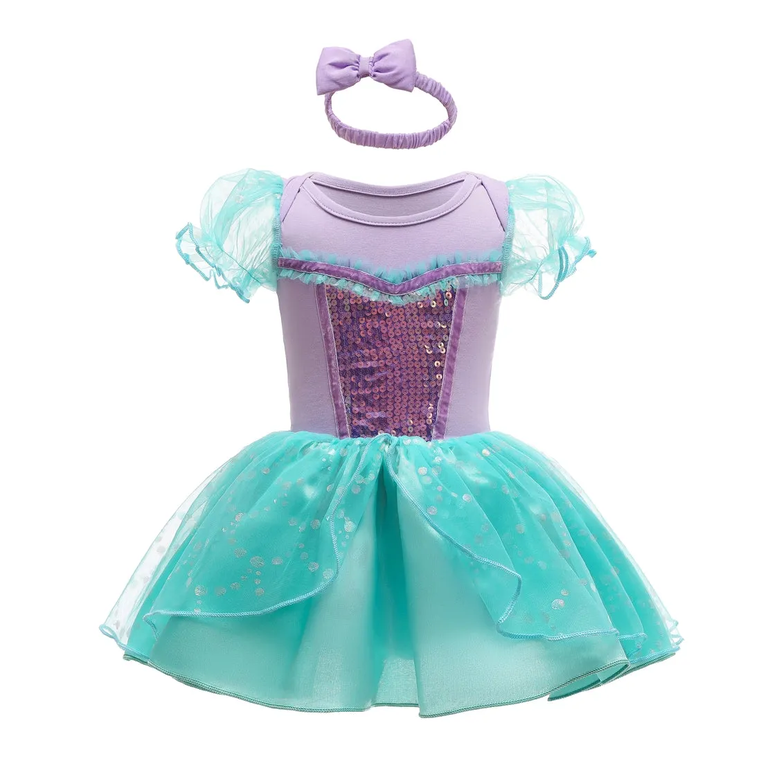 FC297 - Baby Girl Princess Mermaid Romper Costumes Onesie Dress Bodysuit with Headband