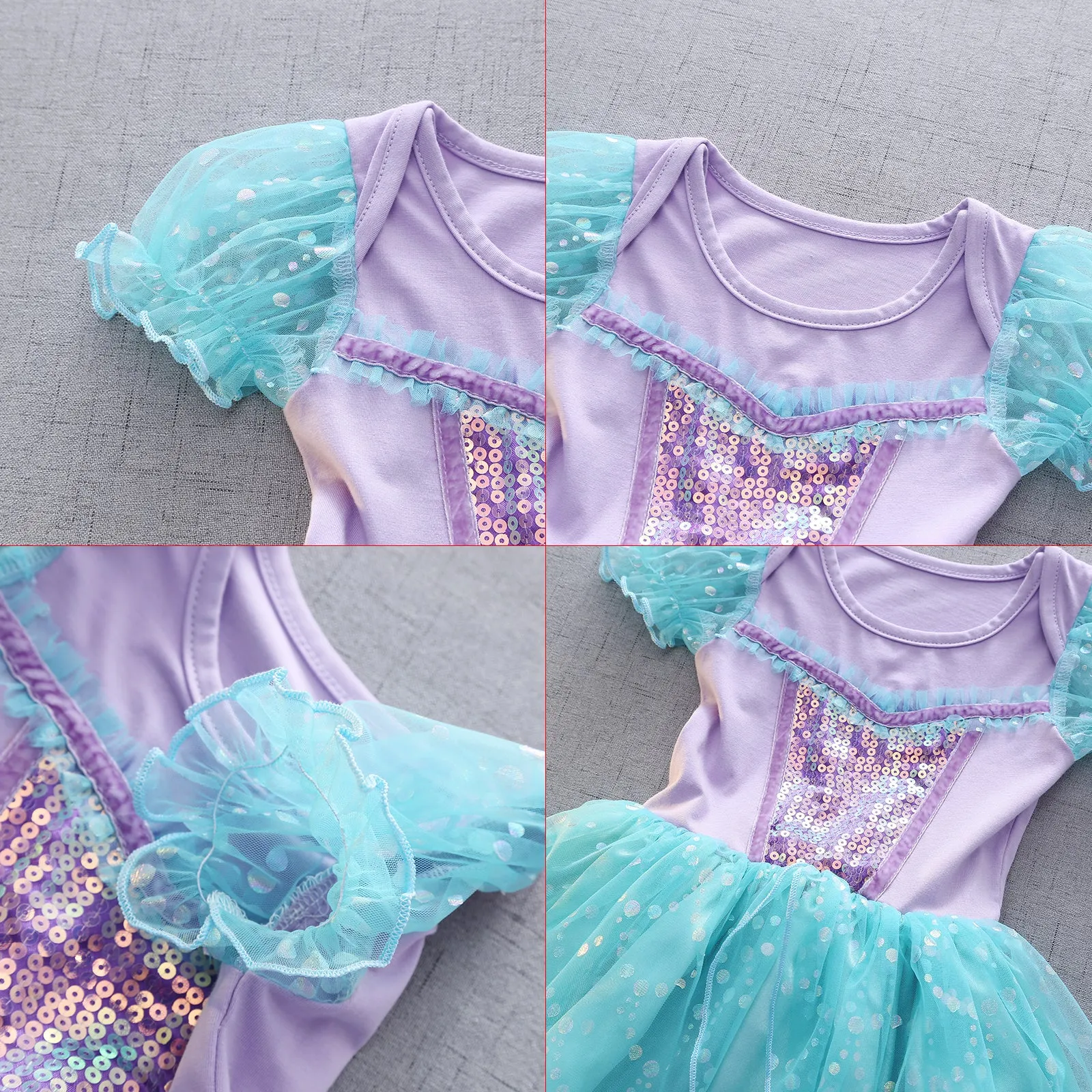 FC297 - Baby Girl Princess Mermaid Romper Costumes Onesie Dress Bodysuit with Headband