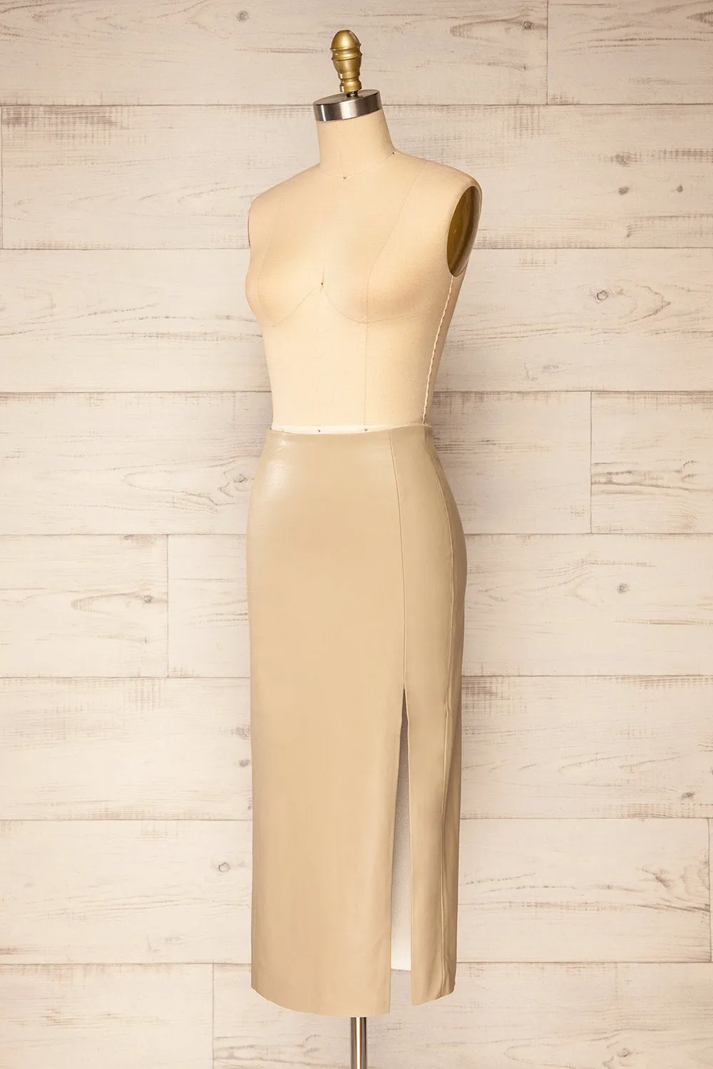 Fernando Taupe | Faux-Leather Midi Pencil Skirt