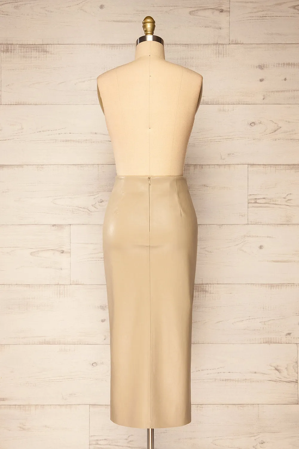 Fernando Taupe | Faux-Leather Midi Pencil Skirt