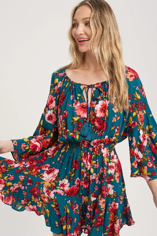 Floral Print Romper - Teal