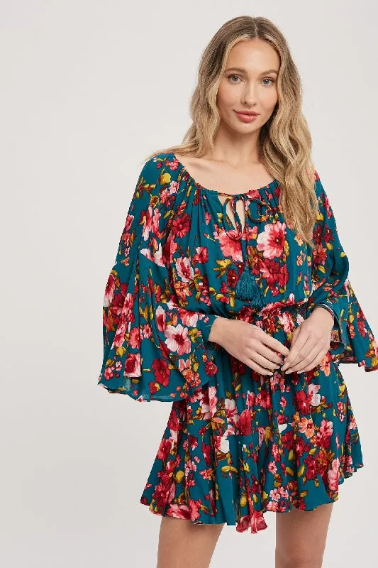 Floral Print Romper - Teal