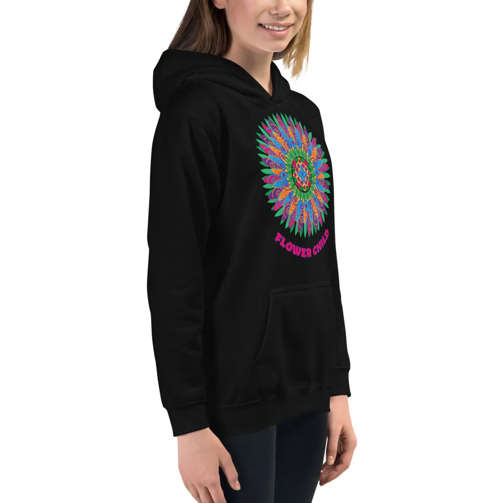 Flower Child Mandala Medallion Hoodie Teen Kids Girls Yoga Athletic Wear Trendy Unique Gifts