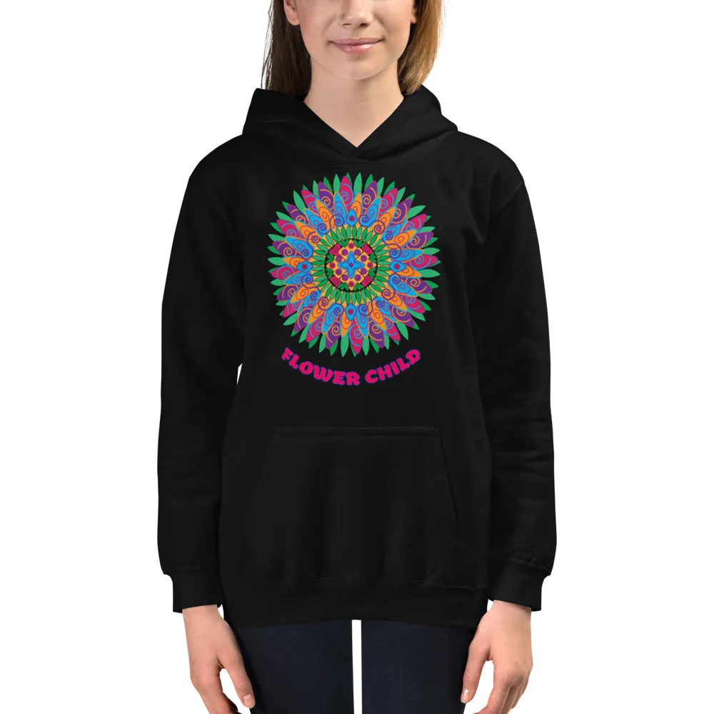 Flower Child Mandala Medallion Hoodie Teen Kids Girls Yoga Athletic Wear Trendy Unique Gifts