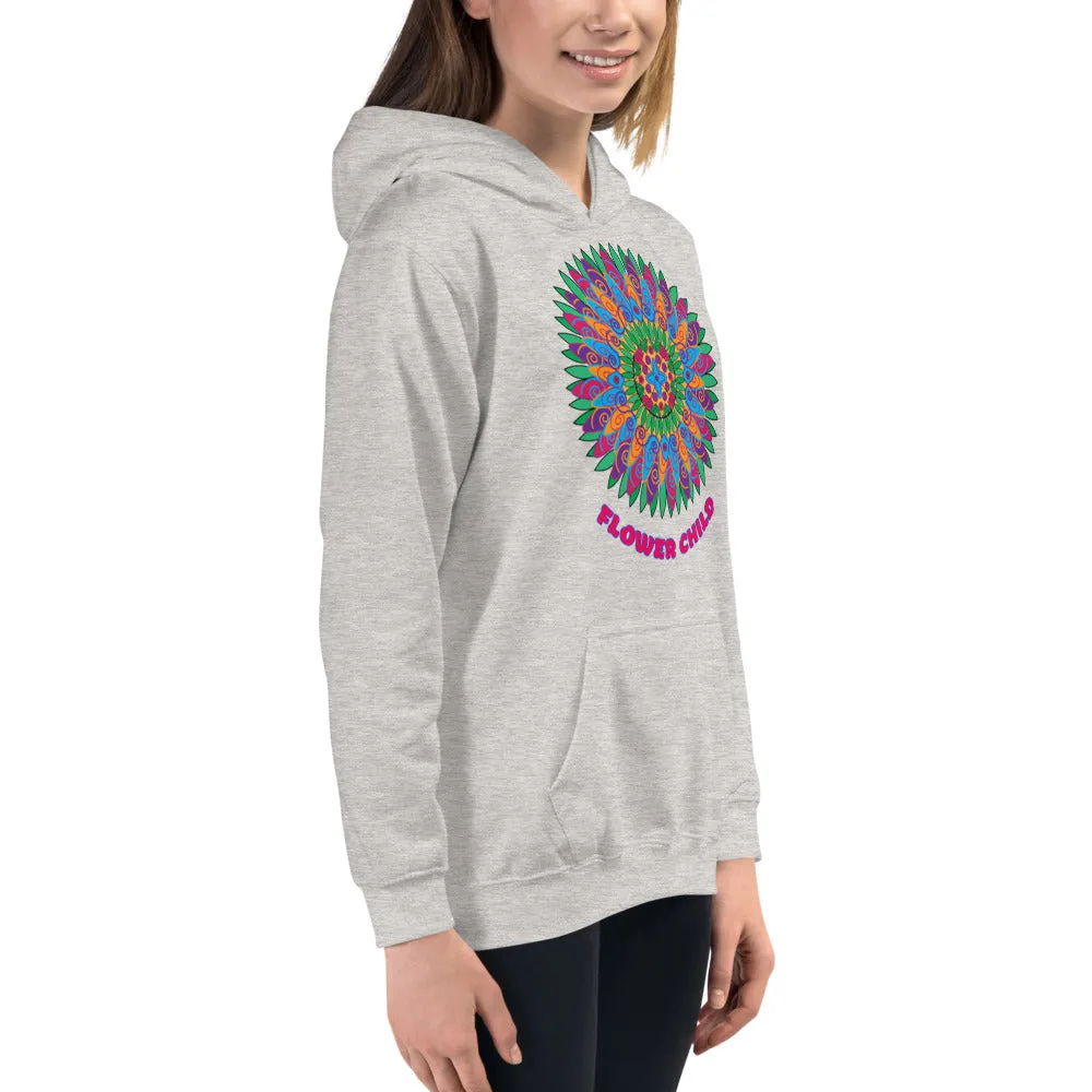 Flower Child Mandala Medallion Hoodie Teen Kids Girls Yoga Athletic Wear Trendy Unique Gifts