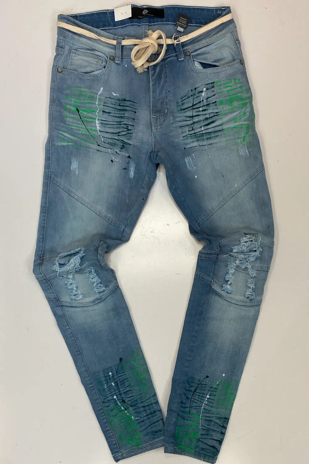 Focus- paint splatter shredded denim jeans