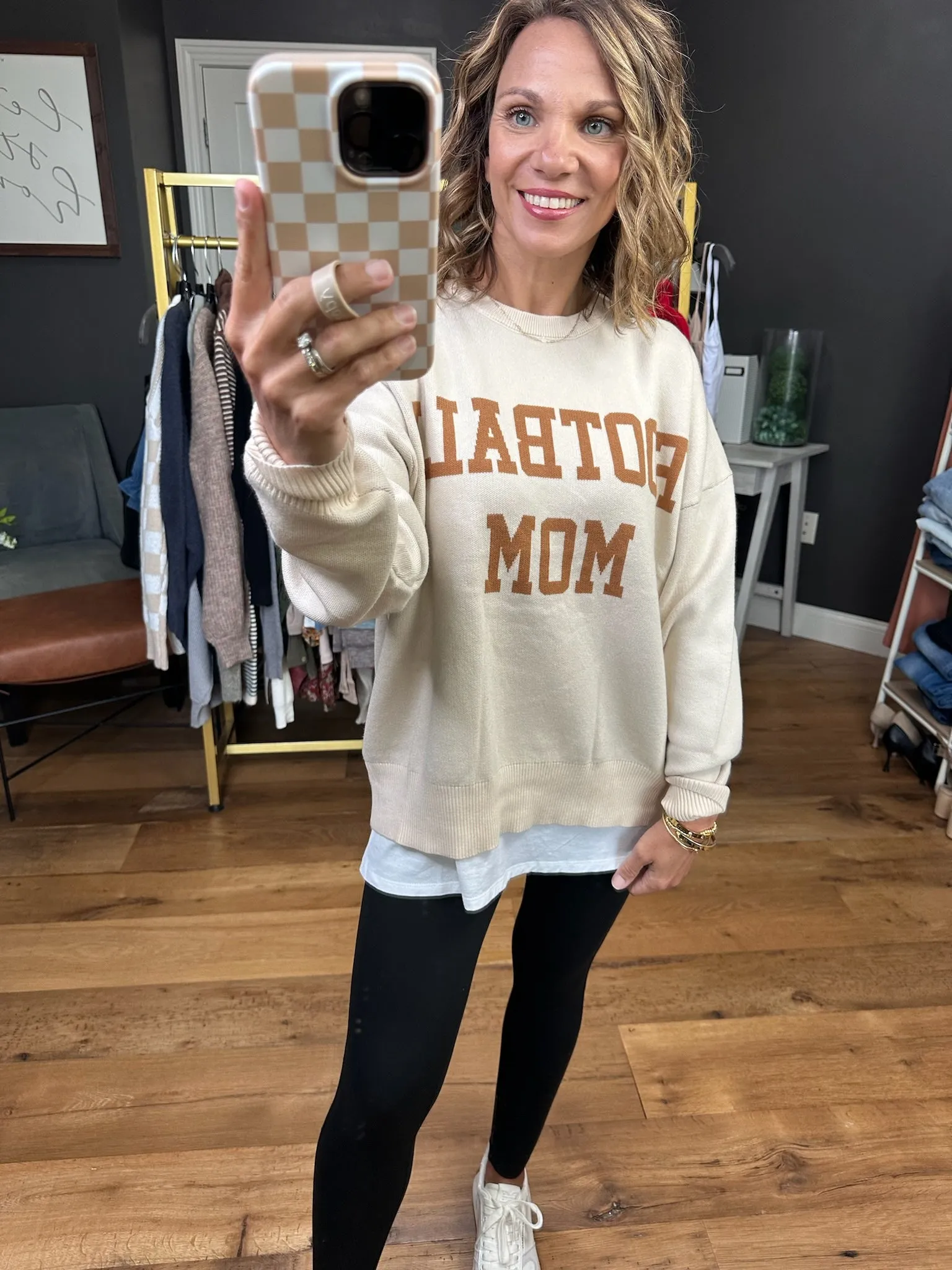 Football Mom Graphic Crewneck Sweatshirt - Cream/Light Brown