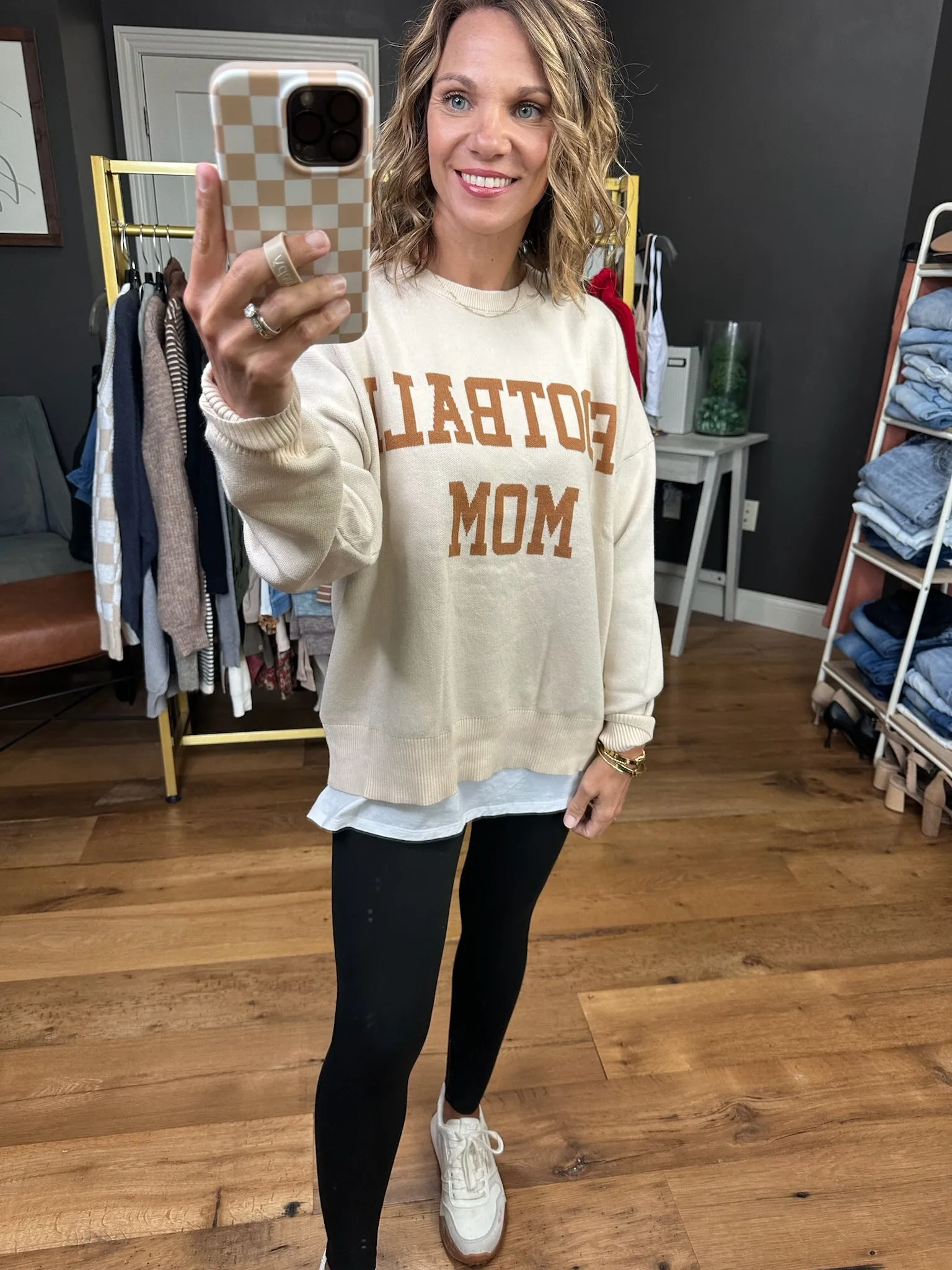 Football Mom Graphic Crewneck Sweatshirt - Cream/Light Brown