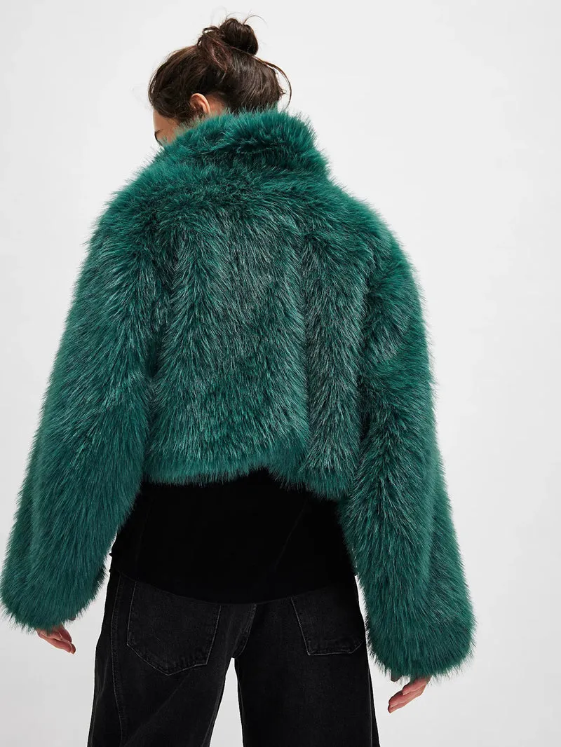 Free People Paris Cropped Fur Jacket - Uncut Emerald