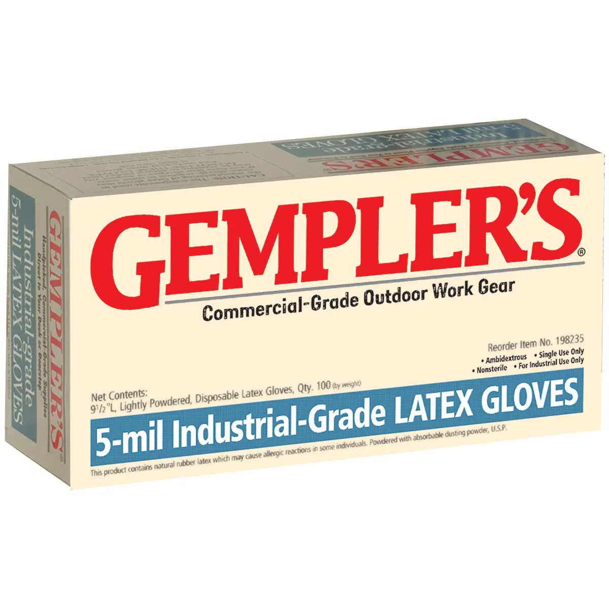 Gemplers 5-mil Powdered Latex Disposable Gloves, Box of 100