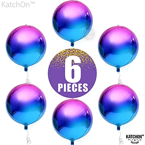 Giant, Metallic Purple Balloons 22 Inch - Pack Of 6, Purple Foil Balloons | 360 Degree Galaxy Balloons for Galaxy Party Decorations | 4D Purple and Blue Balloons for Galaxy Birthday Party Decorations