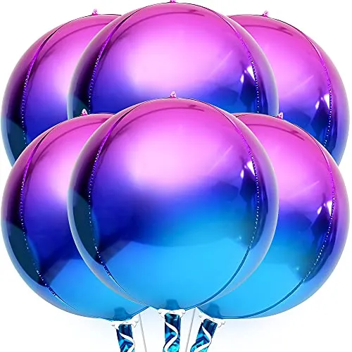 Giant, Metallic Purple Balloons 22 Inch - Pack Of 6, Purple Foil Balloons | 360 Degree Galaxy Balloons for Galaxy Party Decorations | 4D Purple and Blue Balloons for Galaxy Birthday Party Decorations