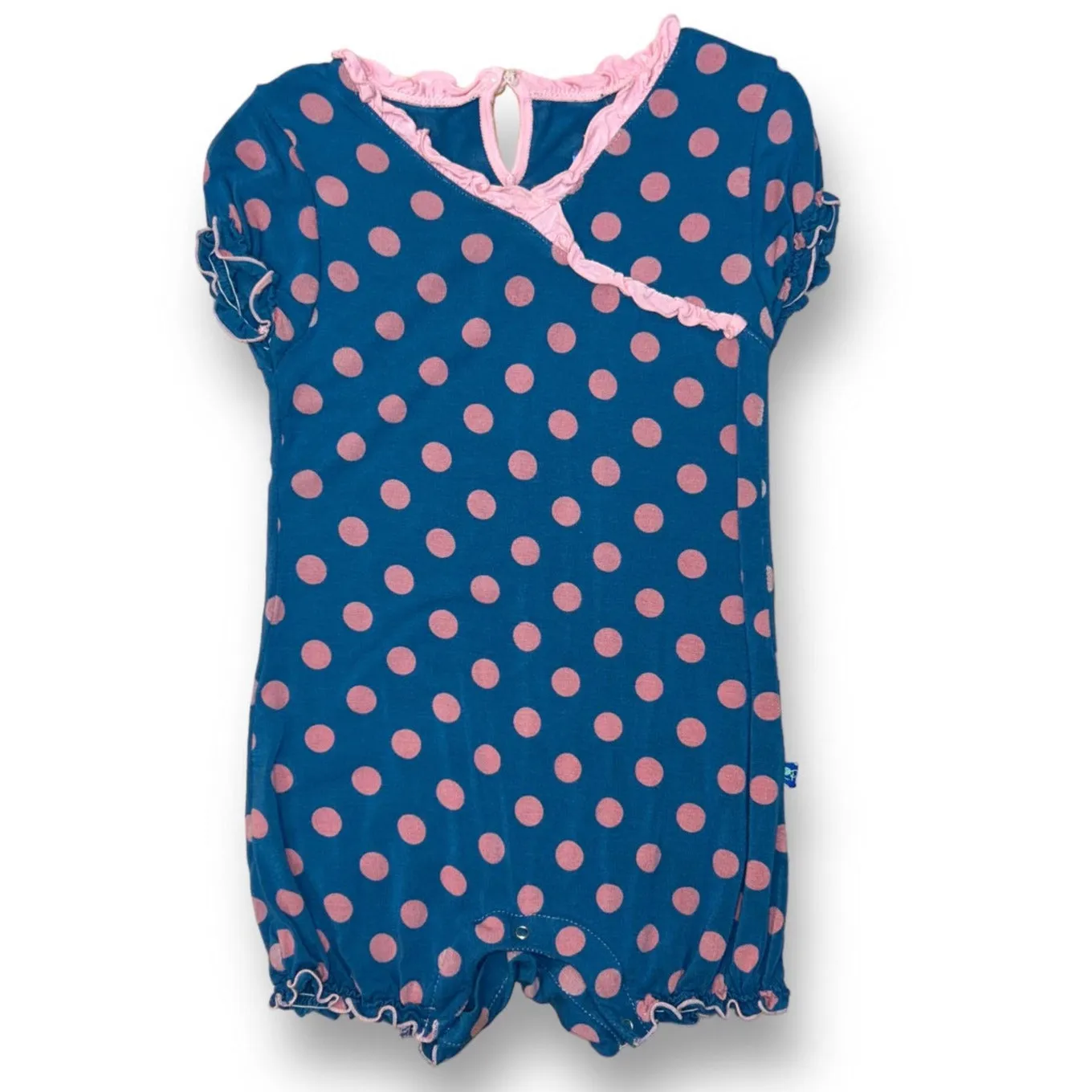 Girls Kickee Pants Size 12-18 Months Teal Blue Polka Dot Romper