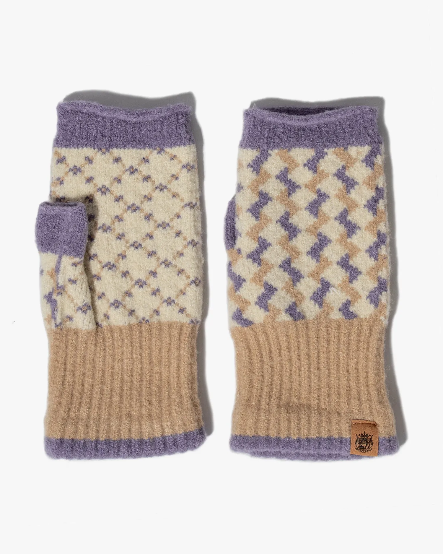 Gloves, Bisque, Tehtava, Zig-Zag Purple and Cream, Fingerless