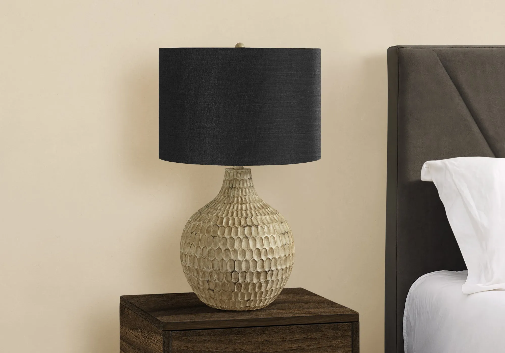 Glowing Elegance - 25"H Black Shade Table Lamp in Contemporary Brown Resin