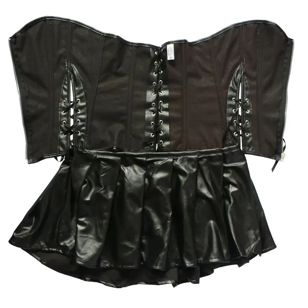 Gothic Syntetic Leather Body Shaping Set Corset Skirt