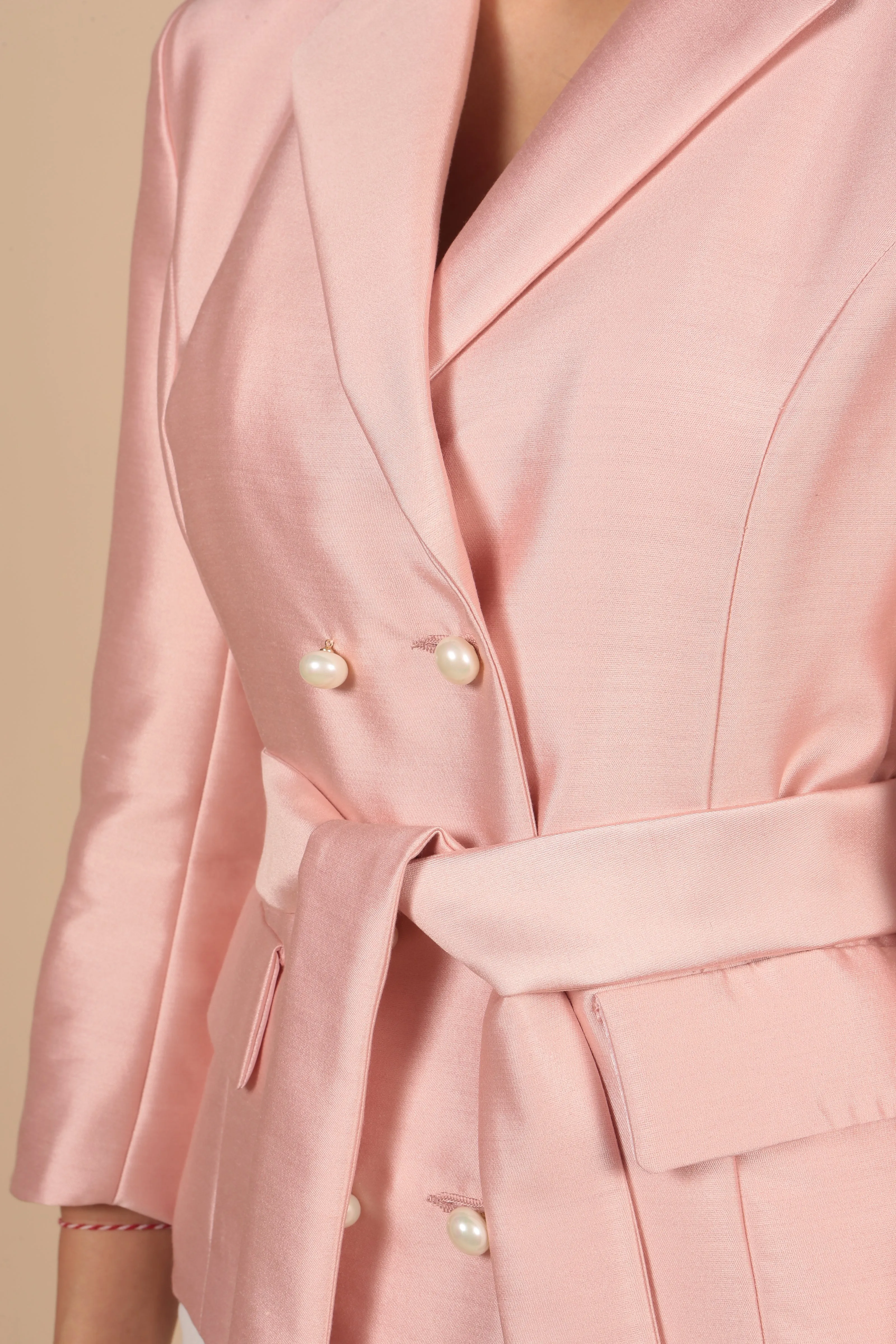 'Grace' Silk and Wool Blazer in Rosa