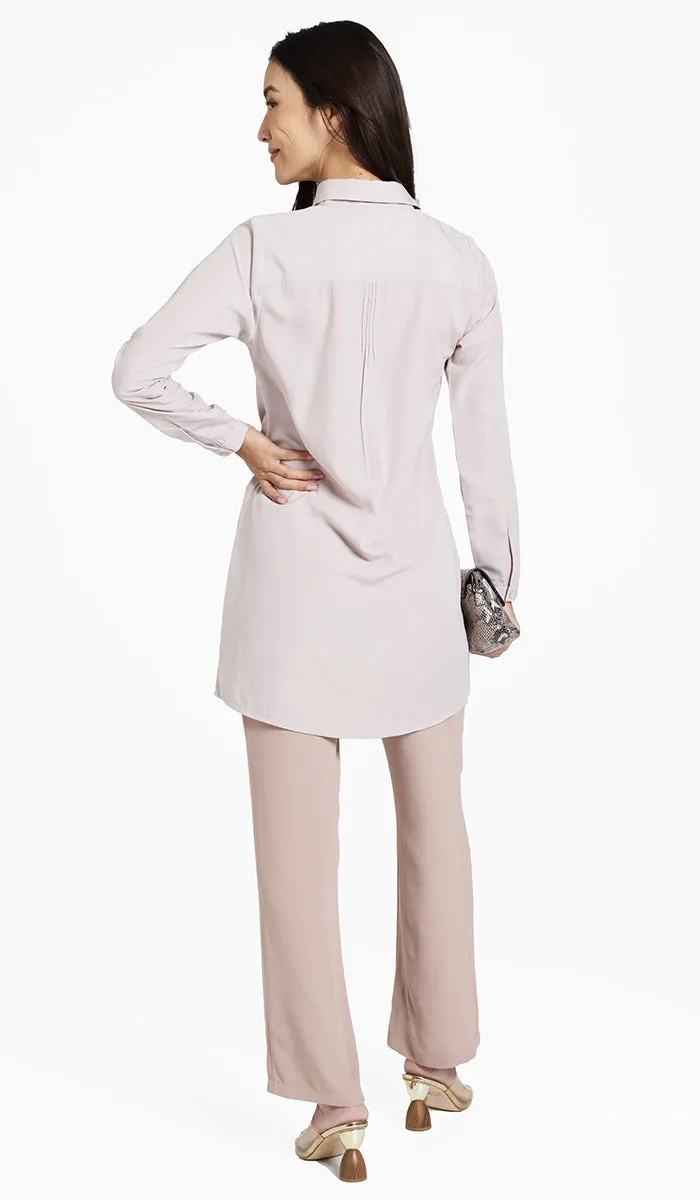 Hanane Pleated Button Down Tunic Dress - Blush